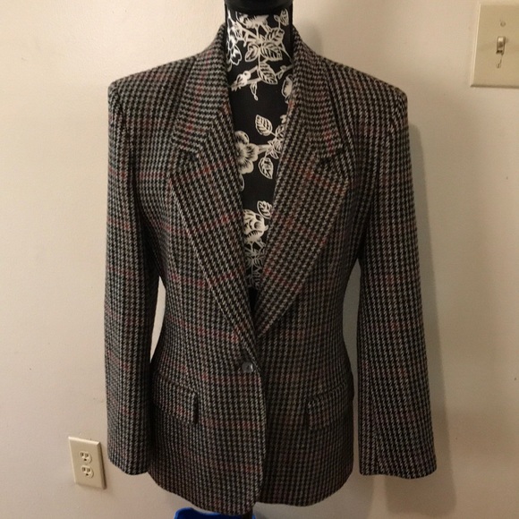 Vintage Jackets & Blazers - Vintage 70’s Pure Virgin Wool Barry Bricken Houndstooth Blazer for Lord & Taylor